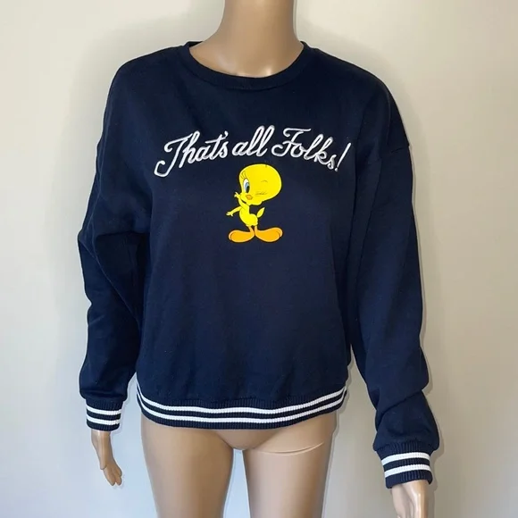 LOONEY TUNES | Tweety Bird navy fleece crew neck sweater - Picture 2 of 7